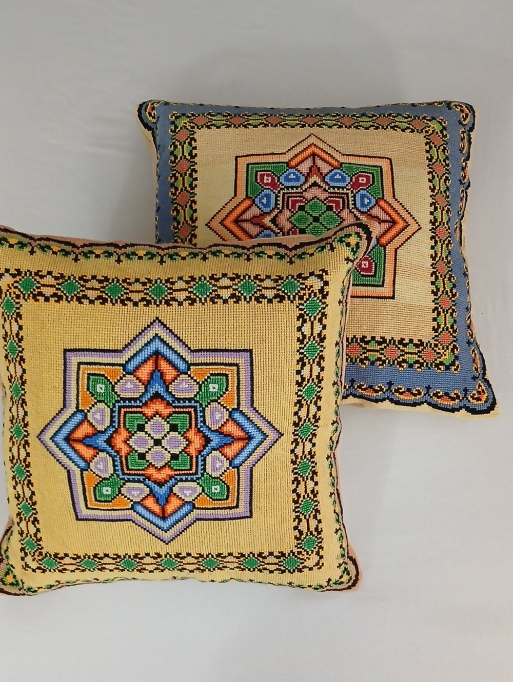 Vintage Handmade Needlepoint Pillow Set